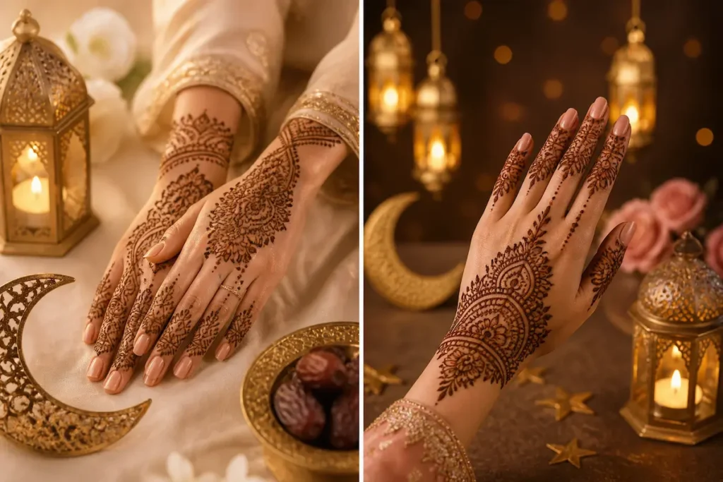 diseño de henna para Eid en Guadalajara manos mehndi elegantes