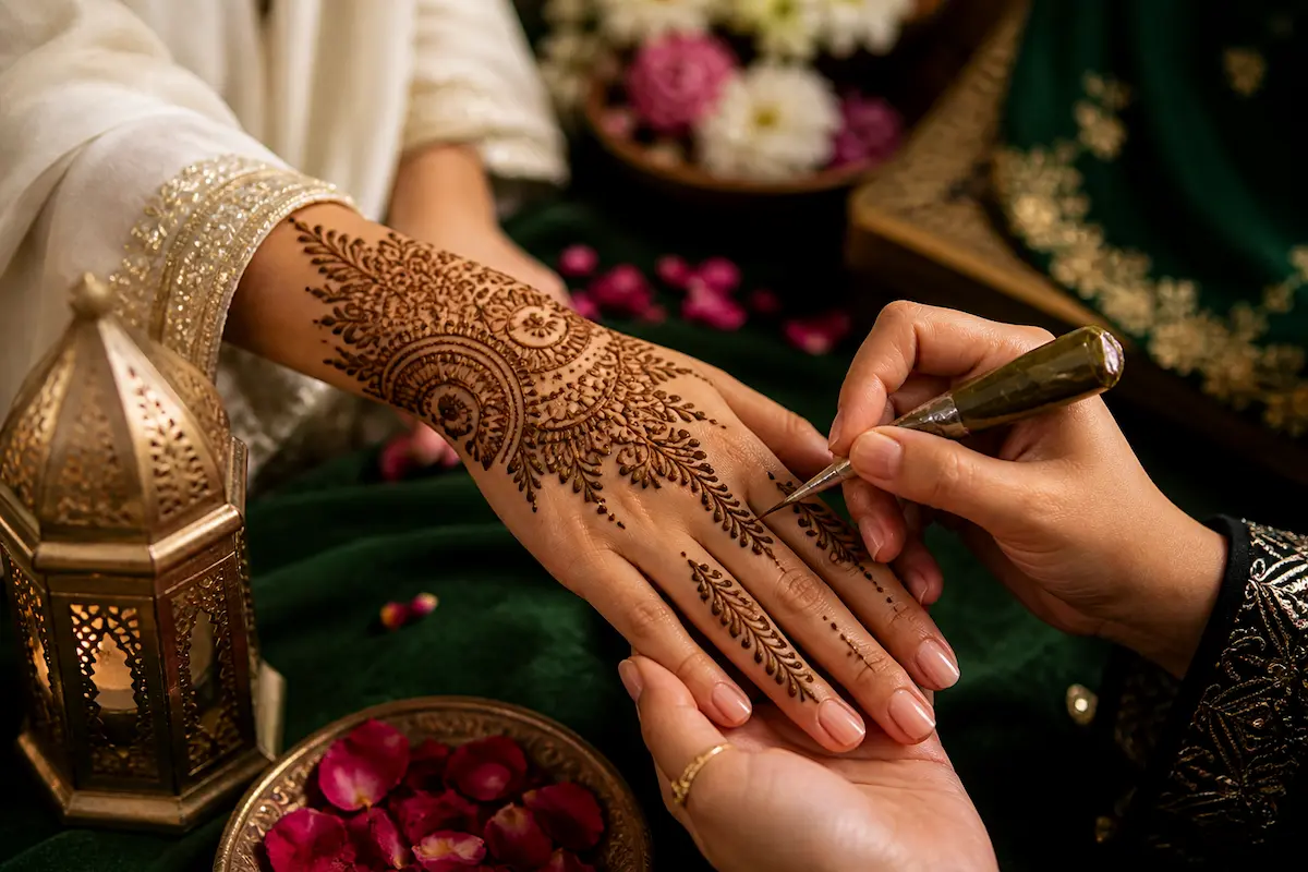 aplicación de henna en evento en Guadalajara diseño mehndi en mano